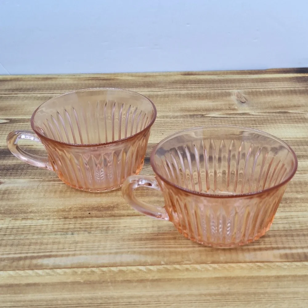 2 Vintage Anchor Hocking Queen Mary Ribbed Pink Depression Glass Cups 3 3/4" - Picture 1 of 10